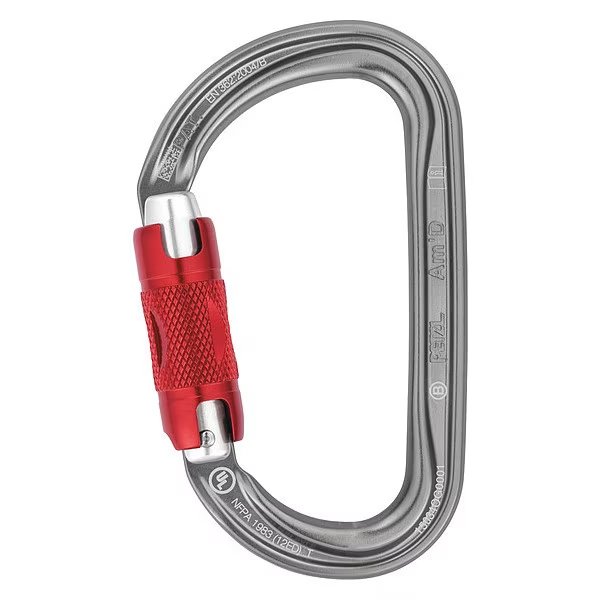 Carabiner, Twist-Lock, 4-1/2" Length, Aluminum, Gray, Petzl, Mfr#: M34A RL