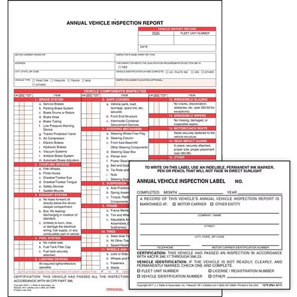 Annual Vehicle Inspection Report/Label, Jj Keller, Mfr#: 471