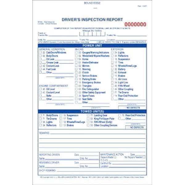 Detailed Vehicle Inspection Report, Jj Keller, Mfr#: 1087