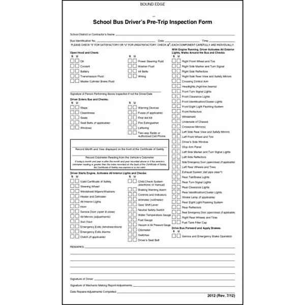 IL School Bus Driver Inspection Form, Jj Keller, Mfr#: 2012