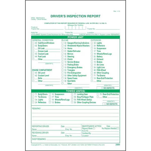 Detailed Vehicle Inspection Report, PK31, Jj Keller, Mfr#: 2066