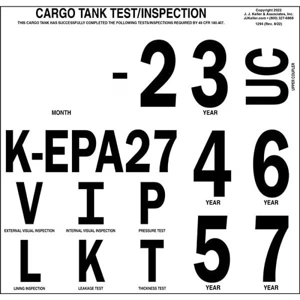 Cargo Tank Inspection Markings, PK10, Jj Keller, Mfr#: 1294