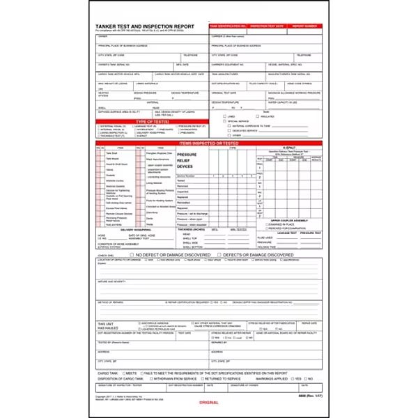 Tanker Test/Inspection Report, PK10, Jj Keller, Mfr#: 8898
