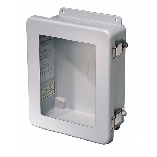Fiberglass Enclosure, 13-1/2 in H, 12 in W, 5.94 in D, NEMA 4X, 6P, 12, Hinged, Wiegmann, Mfr#: HW-J141206CHQRW