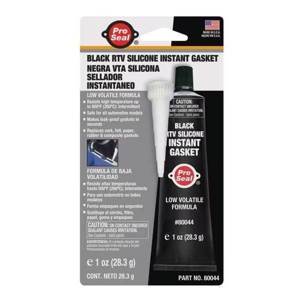 Gasket Maker RTV Silicone Sealant, 1 oz, Black, Temp Range -75 to 500 Degrees F, Pro Seal, Mfr#: 80044
