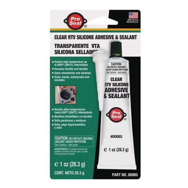 Sealant RTV Silicone Sealant, 1 oz, Clear, Temp Range -75 to 500 Degrees F, Pro Seal, Mfr#: 80065