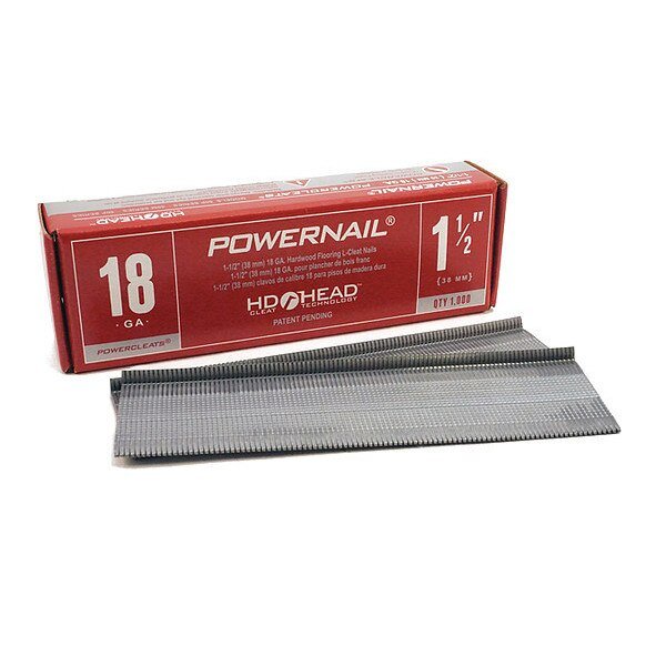 Collated Flooring Nail, 1-1/2 in L, 18 ga, L-Head Head, 1000 PK, Powernail, Mfr#: L15018