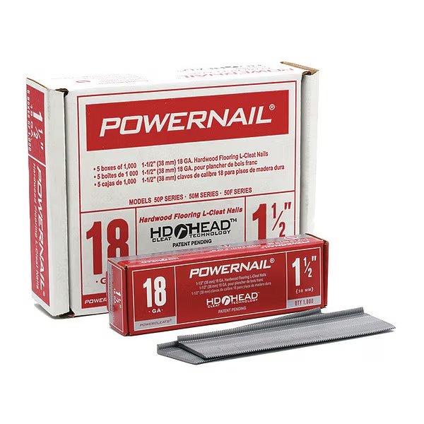 Collated Flooring Nail, 1-1/2 in L, 18 ga, L-Head Head, 5000 PK, Powernail, Mfr#: L150185