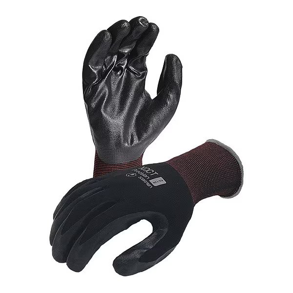 Karbonhex Premium Nylon/Spandex Gloves, Flat Nitrile Palm Coating, Black/Red Cuff, XL, Azusa Safety, Mfr#: KX13N