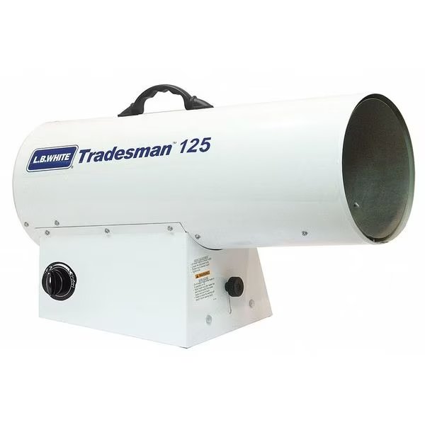 Forced Air Portable Gas Heater, Liquid Propane, 400 cfm, 9 3/4 in Wx, L.B. White, Mfr#: Tradesman 125