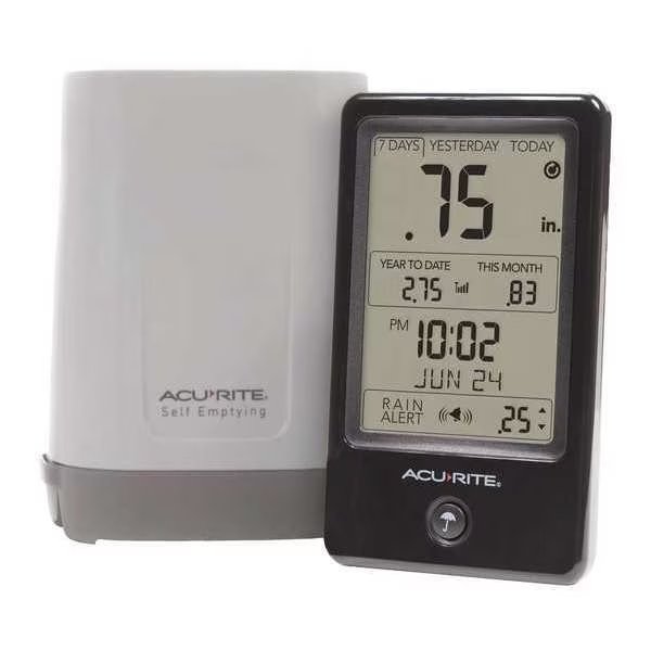 Rain Gauge, 0 to 99.9" Range, LCD Display, Acurite, Mfr#: 02446M
