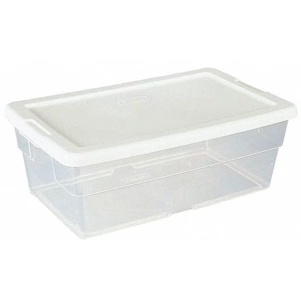 6 qt Storage Tote, Clear/White, Polypropylene, 13 5/8 in L x 8 1/4 in W x 4 7/8 in H, Sterilite, Mfr#: 16428012