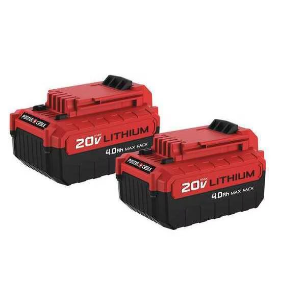 (2) 20-Volt MAX* 4.0-Amp Hours Lithium Power Tool Batteries, Porter-Cable, Mfr#: PCC685LP