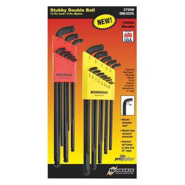22 Piece Metric/SAE L-Shape Hex Key Set, 27098, Bondhus, Mfr#: 27098
