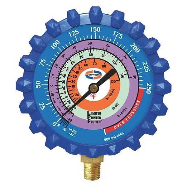 Refrigerant Gauge, 3-1/4" L, 500 psi, Brass, Uniweld, Mfr#: G530LD
