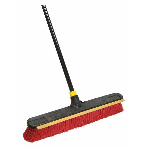 Push Broom, 24 in Sweep Face, Soft/Stiff Combo, Synthetic, Red Bristle, 3 1/8 in Bristle Lg, Quickie, Mfr#: 635