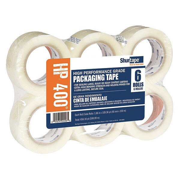 Packaging Tape, 48mm W, 100m L, PK6, Shurtape, Mfr#: HP 400