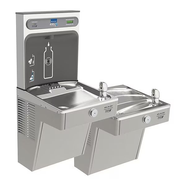 Indoor, Yes ADA, Bottle Fill Station, 2-Lvl, Cooler, 8GPH, SS, Elkay, Mfr#: LVRCGRNTL8WSK