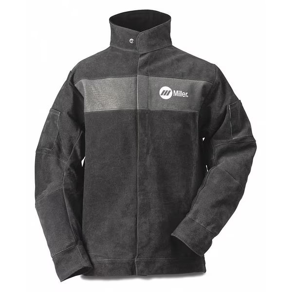 Welding Jacket, XL, 30" L, Gray, Leather, Miller Electric, Mfr#: 273215