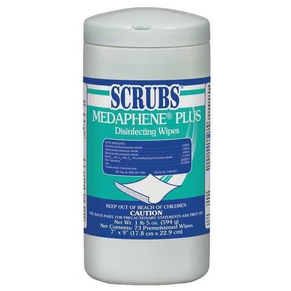 Canister, 65 Wipes, 9 in x 7 in, Scrubs, Mfr#: 96365