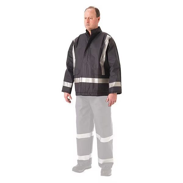 Flame Resistant Rain Jacket, PU, XL, Blue, Nasco, Mfr#: 1801JN110