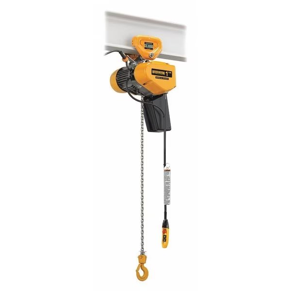 Electric Chain Hoist, 1,000 lb, 10 ft, Push Trolley, 115V, Yellow, Harrington, Mfr#: SEQP005SD-10