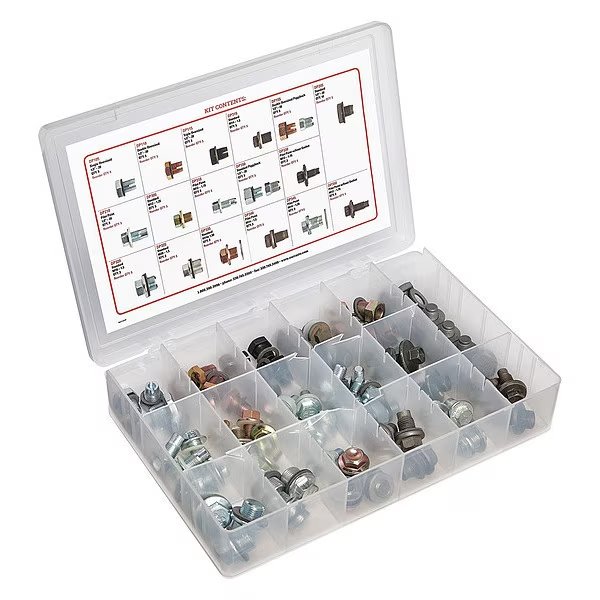 Oil Drain Plug Assortment, 8-1/4" W, Metal, Sur&R, Mfr#: DP454