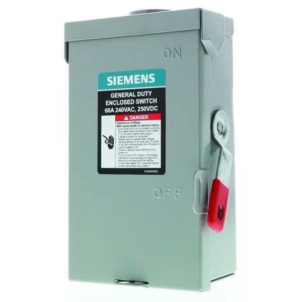 Nonfusible Safety Switch, General Duty, 240V AC, 2PST, 60 A, NEMA 3R, Siemens, Mfr#: GNF222RA