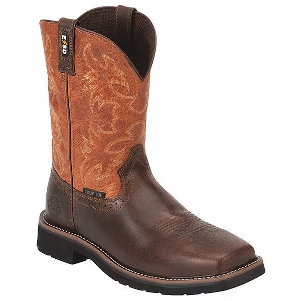 Western Boot, D, 7 1/2, Brown, PR, Justin Original Workboots, Mfr#: SE4300