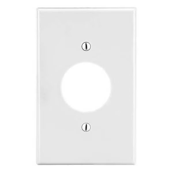 Single Receptacle Wall Plate, Number of Gangs: 1 Plastic, Smooth Finish, White, Hubbell, Mfr#: P7W