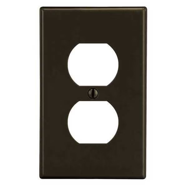 Duplex Receptacle Wall Plate, Number of Gangs: 1 Plastic, Smooth Finish, Brown, Hubbell, Mfr#: PJ8