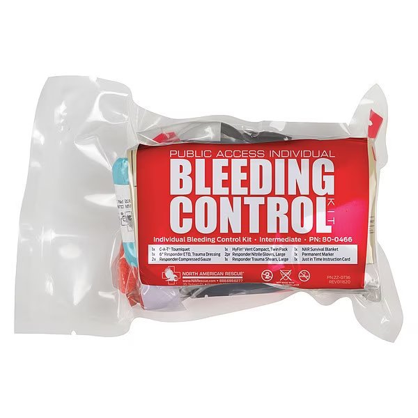 Bleeding Control Kit, 11pcs, 5x7", Clear, North American Rescue, Mfr#: 80-0466