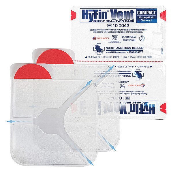 Vented Chest Seal, 6 5/8"x1/8", Plastic, North American Rescue, Mfr#: 10-0042