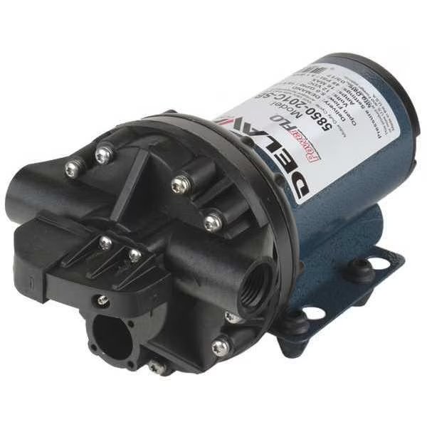 Diaphragm Pump, Polypropylene, Santoprene, 12VDC, 5 GPM, Delavan Fluid Power, Mfr#: 5850-201C-SB