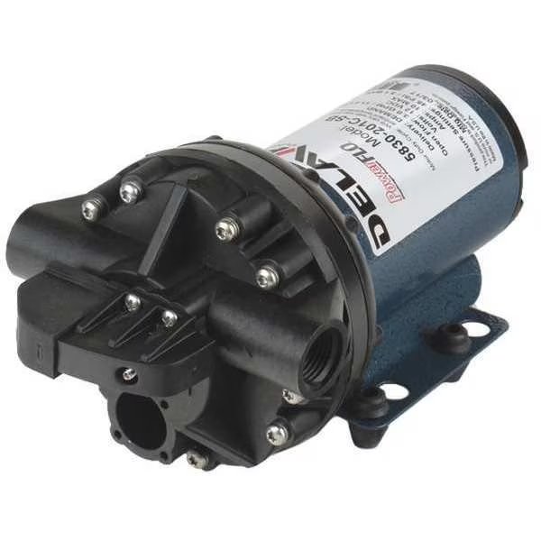 Diaphragm Pump, Polypropylene, Santoprene, 12VDC, 3.0 GPM, Delavan Fluid Power, Mfr#: 5830-201C-SB