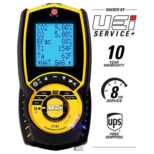 Combustion Analyzer, 32to113F, 21% v/vO2, Uei Test Instruments, Mfr#: C161-N