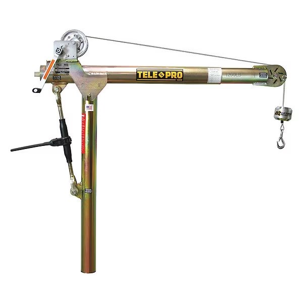 Davit Crane, 1,200 lb Capacity, 23 in to 66 in Reach, 0 in to 660 in Lift Range, Yellow, Tele-Pro, Mfr#: OZTP1200DAV