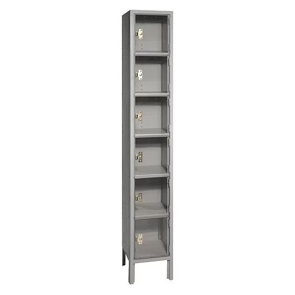 Box Locker, (1) Wide, (6) Tier, Steel, Gray, Powder Coated Finish, 12 in W, 18 in D, 78 in H, Lyon, Mfr#: DD5362PCSU