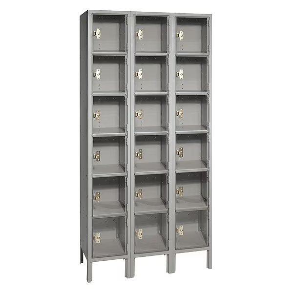 Box Locker, (3) Wide, (6) Tier, Steel, Gray, Powder Coated Finish, 36 in W, 12 in D, 78 in H, Lyon, Mfr#: DD53323PCSU