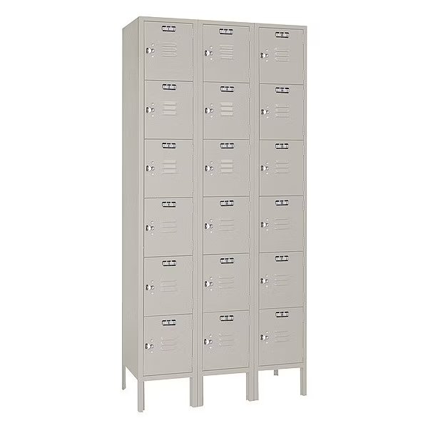 Wardrobe Locker, (3) Wide, (6) Tier, Steel, Powder Coated Finish, 36 in W, 12 in D, 78 in H, Lyon, Mfr#: 7GC53323SU