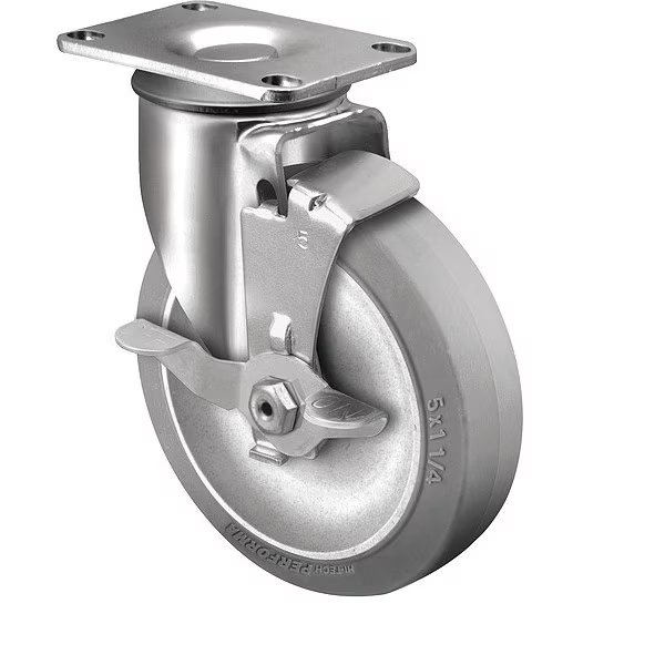 5" X 1-1/4" Non-Marking Rubber Performa (Flat) Swivel Caster, Side Brake, Loads Up To 325 lb, Colson, Mfr#: 2.05256.445 BRK1