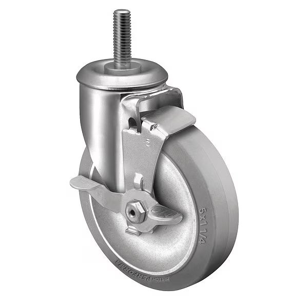 5" X 1-1/4" Non-Marking Rubber Performa (Flat) Swivel Caster, Side Brake, Loads Up To 325 lb, Colson, Mfr#: 2.05254.445 BRK1