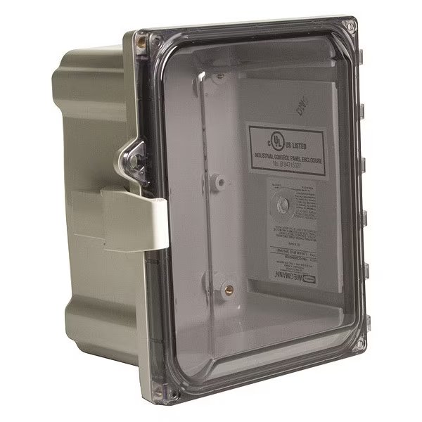 Polycarbonate Enclosure, 18 in H, 16 in W, 10 in D, NEMA 4X, Hinged, Wiegmann, Mfr#: HW-PCC181610CHQR