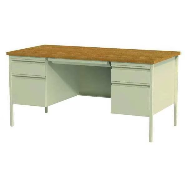 Office Desk, Double Pedestal, 60"W x 30"D, Putty/Oak, Hirsh, Mfr#: 20445