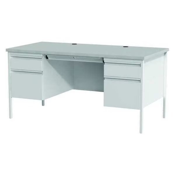 Office Desk, Double Pedestal, 60"W x 30"D, Gray/Gray, Hirsh, Mfr#: 20448