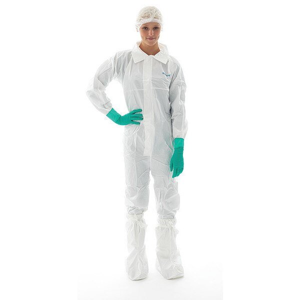 Coveralls, L, 20 PK, White, Non-Porous Film Laminate, Zipper, Bioclean, Mfr#: S-BDCCT