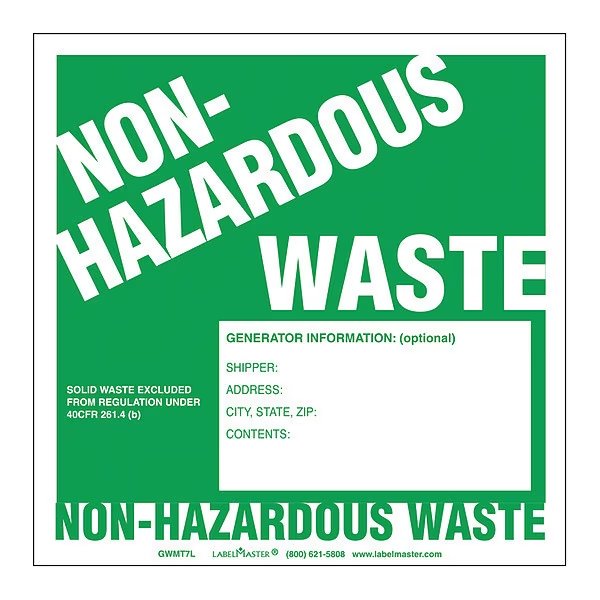 Non-Hazardous Waste Labels, PK100, Labelmaster, Mfr#: GWMT7L