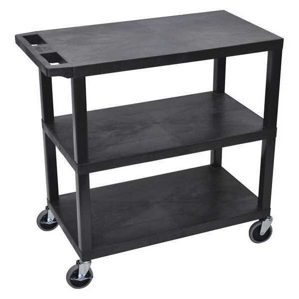 High Density Polyethylene (Shelf), Polyvinyl Chloride (Leg) Cart, (3) Flat Shelves, 18"x32", 400 lb., Luxor, Mfr#: EC222-B