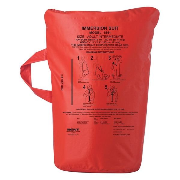 Immersion Suit, Uscg/Solas/Med Bag, Red, Kent Safety, Mfr#: 154300-100-020-13