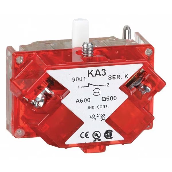 Contact Block, Momentary, INC, 30 mm, 10A @ 600V AV, Screw-clamp Terminal, Schneider Electric, Mfr#: 9001KA3